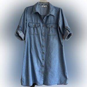 Speed Control New York Women's Blue Denim Button Up Jean Dress Roll Up Sleeves M